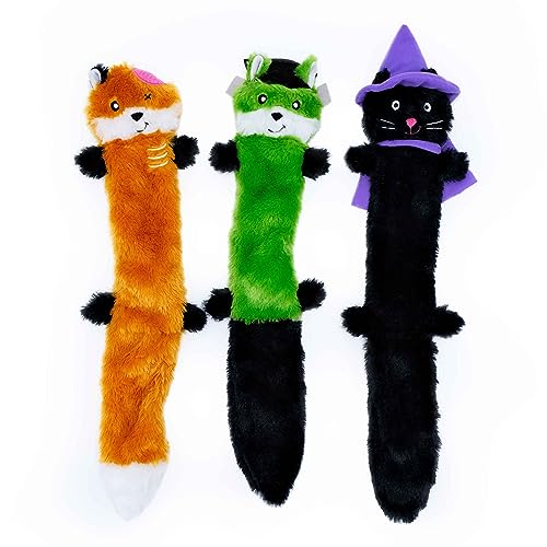 ZippyPaws Halloween Skinny Peltz-Zombie Fuchs, Franken-Weasel, Hexenkatze, keine Füllung, quietschendes Hundespielzeug, flach, 45,7 cm, ungefülltes Welpenspielzeug für kleine und mittelgroße Rassen, 3 von ZippyPaws