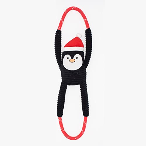 ZippyPaws - Holiday RopeTugz, Quietsch- und Plüschseil zum Ziehen – Pinguin von ZippyPaws