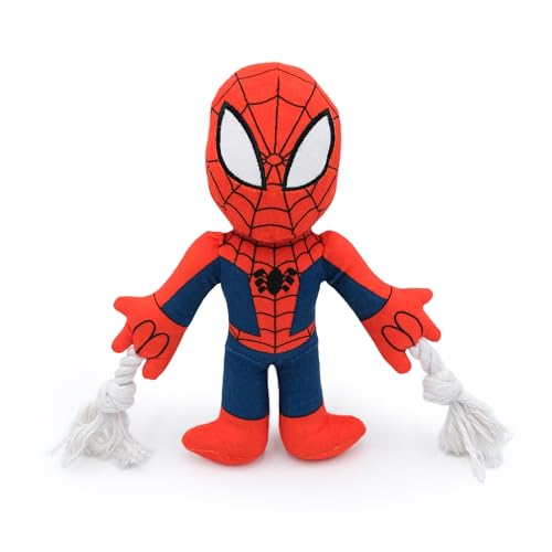 ZippyPaws Marvel Rope Plush - Langlebiges Kauspielzeug für Hunde, 2-in-1 Plüsch-Hundespielzeug für aggressive Kauer - Spider-Man von ZippyPaws