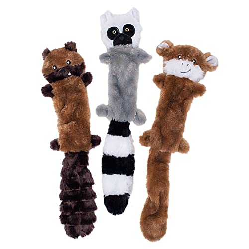ZippyPaws - Skinny Peltz Quietschspielzeug für Hunde, kein Füllen, quietschendes Hundespielzeug, Verstecken und Suchen, Streifenhörnchen, Lemur, Affe, 3 Stück, groß von ZippyPaws