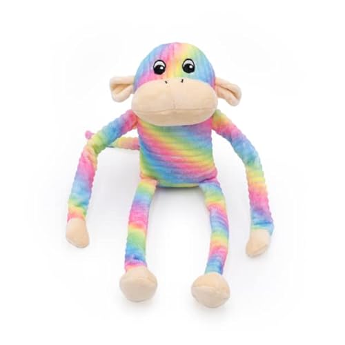 ZippyPaws - Spencer The Crinkle Monkey Hundespielzeug, Quietscher und Knisterndes Plüsch-Spielzeug – Regenbogen, groß von ZippyPaws