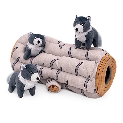 ZippyPaws Woodland Friends Burrow Interaktives Hundespielzeug – Hide and Seek Hundespielzeug und Welpenspielzeug, buntes Quietschspielzeug und Plüsch-Hundepuzzle, Arctic Wolf von ZippyPaws