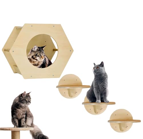 Katzen-Wandmöbel, Katzen-Wandregale für Katzen bis zu 6.8 kg, 1 Katzenregal und 3 Katzen-Wandstufen mit Kratzpolster, Wandhalterung, moderne Katzenwandmöbel von Ziprofly