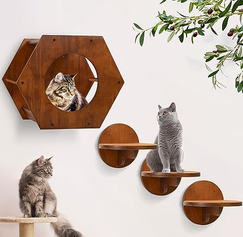 ZiproFly Katzen-Wandmöbel, Katzen-Wandregale für Katzen bis zu 6,8 kg, 1 Katzenregal und 3 Katzen-Wandstufen mit Kratzpad, Katzenkletterregal und Sitzstange für Wand, Katzenregale, Wandhalterung, von Ziprofly