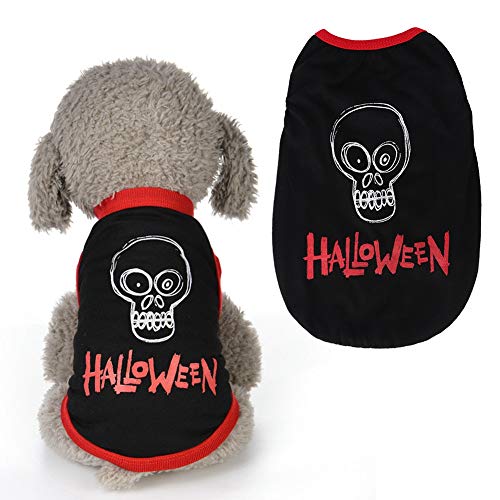 Zisemeil Haustier-Schädelweste, schwarzes Polyester, Totenkopf-Druck, cooles Kostüm, Haustier, Halloween, lustige Weste, Kleidung für Hunde und Katzen (XS) von Zisemeil
