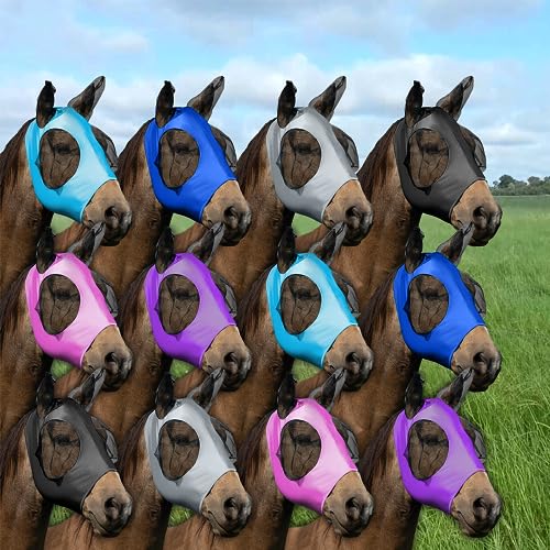 ZITTYX Pferde-Fliegenmaske mit Ohren, bequem, dehnbares Netzgewebe, Pony-Fliegenmaske, weich, atmungsaktiv, mit UV-Schutz, Pferdemaske, Gesichtsabdeckung für Pferde, 6 Farben (groß), 12 Stück von ZittyX