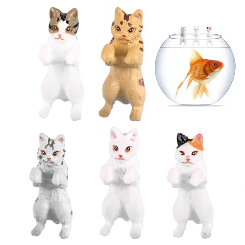 Aquarium-Katzen-Dekoration, PVC-Katzen-Aquarium-Dekorationen, 5 Stück Mini-Katzenstatuen-Dekor, Miniaturfiguren, Aquarium-Katzenfiguren für Wohnzimmer, Aquarium-Dekoration von Ziurmut