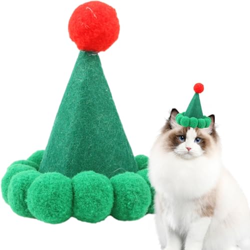 Geburtstagsmütze, Weihnachtsmannmütze, Plüschball-Kegel-Haustier-Kopfbedeckung Weihnachten, Weihnachts-Haustiermütze sitzt bequem auf jeder Katze oder jedem Hund von Ziurmut