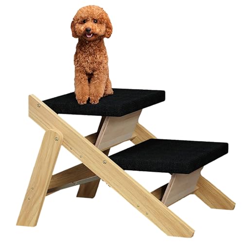 Haustiertreppe, 2-in-1-Hunderampenstufen, verstellbare Haustiertreppe und Rampe aus Holz für Hochbetten, 2-stufige Hundetreppe, starke Katzenstufen für Katzen/Hunde, verletzte Hunde, Holzhaustierleite von Ziurmut