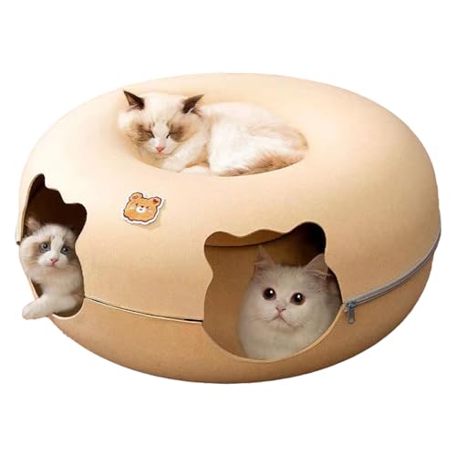 Katzentunnelbett, Donut-Katzenbett, kreisförmige Katzenhöhle, kratzfestes Versteckhaus für Katzenwelpen, Katzenspielzeugtunnel für den Winter, Guckloch-Katzenbett mit Katzenspielzeug-Hängebällen von Ziurmut