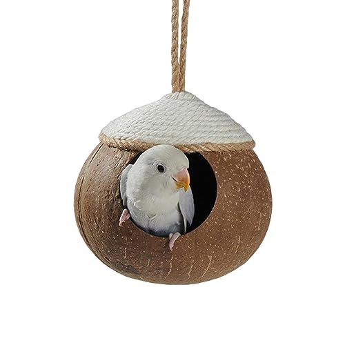 Vogelhäuschen für draußen - Dekoratives Vogelnest mit Kokosnüssen für die Terrasse - 360° kreisförmige Papageien-Lebensraumhöhle, natürliches Papageien-Vogelbett für den Hinterhof Ziurmut von Ziurmut