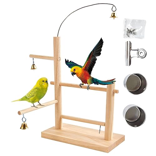 Vogelspielplatz aus Holz,Bell Design Papageien-Übungs-Aktivitätszentru - Naturholz-Sitzstange und Käfigspielzeug, Vogelspielplatz, Spin-Trainingsstange für große Vögel und Papageien Ziurmut von Ziurmut