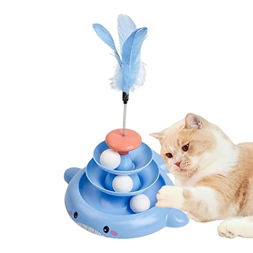 Ziurmut Katze Roller Ball Spielzeug - 3 Level Turntable Kitten Interactive Toy Balls Set,Circle Kitten Abnehmbares Spielzeug mit beweglichen Bällen zum Kratzen, Streicheln, Haustiergeschenke von Ziurmut