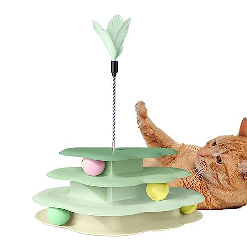 Ziurmut Katzenballturm | Vierschichtiges Katzenballspielzeug in Wolkenform,Katzen-Drehteller mit Feder-Katzen-Teaser, mehrstufiges Haustier-Kätzchen-Spielzeug zum Jagen, Trainieren, Jagen von Ziurmut