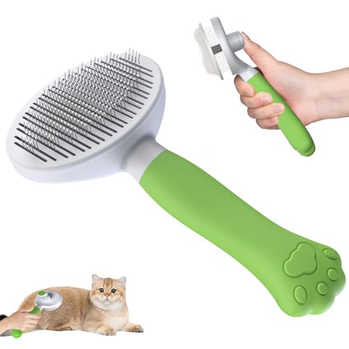 Zivacate Katzenbürste Hundebürste [Ergonomischer Griff & EIN-klick-Reinigung & Patentiertes Design] Selbstreinigende Unterfellbürste Für Kurzhaar & Langhaar Hunde/Katzen/Kaninchen (Grün) von Zivacate