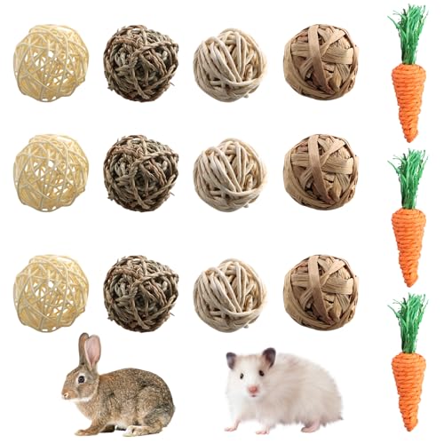 Ziyonix 15 Stück Kaubälle Kleintiere Kauspielzeug Kaubälle für Kleintiere Kleintierspielzeug Grasspielzeug Natur Weidenball Spielzeug für Kleintier Hamster Kaninchen Meerschweinchen Chinchilla von Ziyonix
