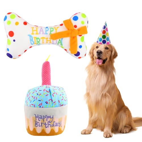 Ziyonix 2 Stück Hund Geburtstag Spielzeug Set, Quietschend Geburtstagsgeschenke Langlebiges Kauspielzeug für Hunde & Kuscheliges Knochen Toys für Welpen, kleine bis mittelgroße Hunde Ziyonix 2 Stück Hund Geburtstag Spielzeug Set, Quietschend Geburtstagsgeschenke Langlebiges Kauspielzeug für Hunde & Kuscheliges Knochen Toys für Welpen, kleine bis mittelgroße Hunde von Ziyonix