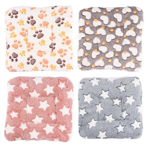 Ziyonix 4 Stück Kaninchenbett Plüschbett für Kleine Tiere Haustierunterlage Kleintier-Bettmatte Warm Flauschige Flanell Bettmatte für Kaninchen Welpe Kätzchen Hase Chinchilla Eichhörnchen 30 x 30 cm von Ziyonix