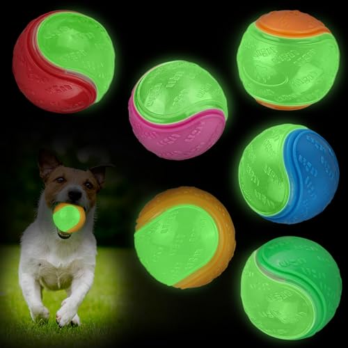 6 Stück Glow In The Dark Hundeball, Hundeball Unzerstörbar, Leuchtende Gummi Hundebälle mit Hoher Sprungkraft, Interaktive Hundespielzeug Ball, Zähne Trainingsball Hunde für Kleine, Mittlere, Große 6 Stück Glow In The Dark Hundeball, Hundeball Unzerstörbar, Leuchtende Gummi Hundebälle mit Hoher Sprungkraft, Interaktive Hundespielzeug Ball, Zähne Trainingsball Hunde für Kleine, Mittlere, Große von Zkaoai