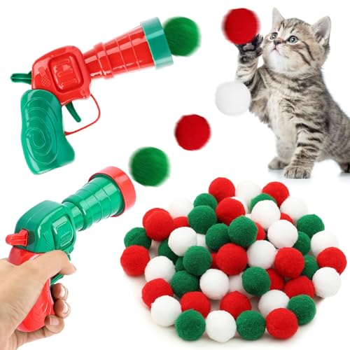 Zkaoai Katzenspielzeug Set - 30 Bälle, Interaktives Spielzeug für Katzen, Weihnachten, Ball Mit Plüschballwerfer, Training Ball Launcher von Zkaoai