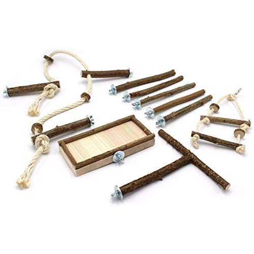 10pcs Natural Holz Vogel Schwung Spielzeug Papageienkau Stand Rod Plattform Hängende Leiter Klammer Käfig Dekoration Für Liebesvögel Cockatiels Sittiche von Zkydhbd