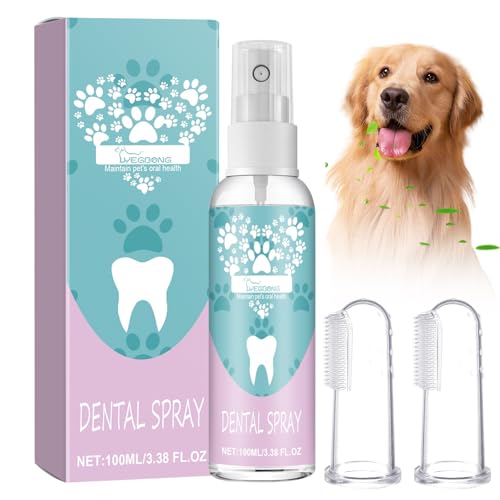 Dentalspray für Hunde und Katzen, Zahnpflege Dental Spray gegen Mundgeruch und zur Vorbeugung von Zahnstein, GRATIS 2 Fingerzahnbürste für Zahnreinigung & Zahnsteinentfernung (100ml) von Znnhnn