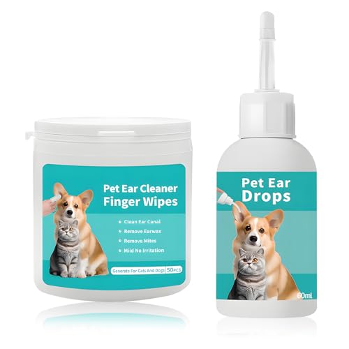 Znnhnn Ohrenreiniger Set für Hunde und Katzen, Ohrenreinigungs-Pads 50 STK und Ohrentropfen 60ml - bei Entzündung, Juckreiz, Ohrenspülung, Ohrenschmalz Entferner, Ohrmilben | natürlich Hund & Katze Znnhnn Ohrenreiniger Set für Hunde und Katzen, Ohrenreinigungs-Pads 50 STK und Ohrentropfen 60ml - bei Entzündung, Juckreiz, Ohrenspülung, Ohrenschmalz Entferner, Ohrmilben | natürlich Hund & Katze von Znnhnn