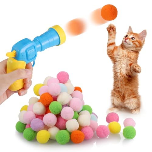 Zocipro 100 Stück Katzenspielzeug Ball Pistole,Interaktives Katzenspielzeug Mit Kunststoff Startwerkzeug,Interaktives Spielzeug für Katzen Indoor,Cat Toy Ball (30mm) von Zocipro