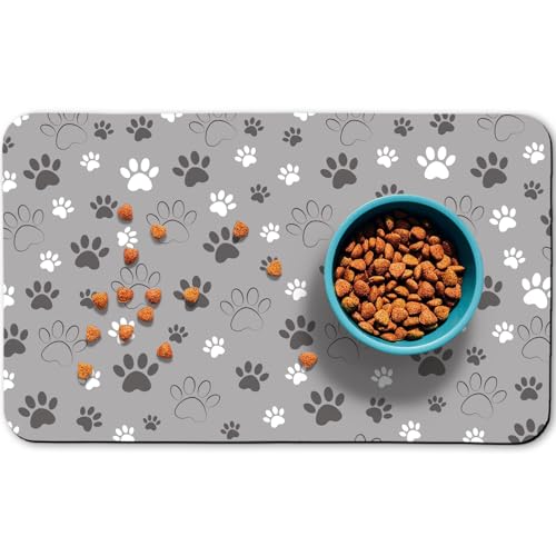 Hundefuttermatten für Böden, wasserdicht, Katzen-Wassernapf, saugfähige Matte, Platzsets für Futter und Wasser, Hellgrau, 40,6 x 61 cm Hundefuttermatten für Böden, wasserdicht, Katzen-Wassernapf, saugfähige Matte, Platzsets für Futter und Wasser, Hellgrau, 40,6 x 61 cm von Zoeeya