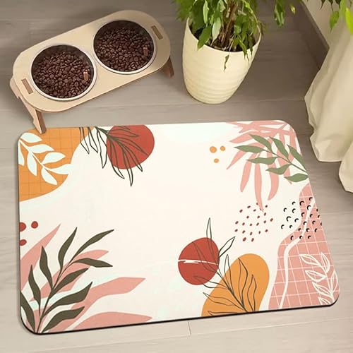 Hundefuttermatten für Böden, wasserdicht, Wassernapf-Matten, Haustierfütterung, saugfähige Platzsets, böhmische tropische Blätter, 61 x 81,3 cm von Zoeeya