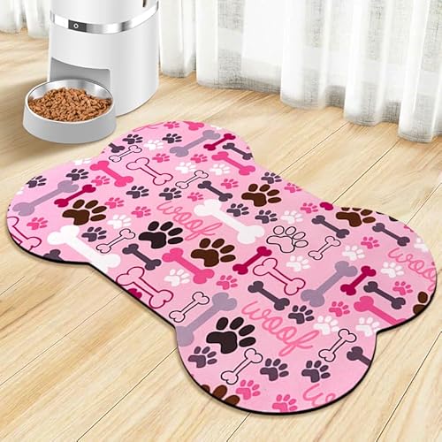 Hundefuttermatten für Böden, wasserdicht, saugfähig, Wassernapf, Katzen-Platzsets, rosa Knochenform, 48,3 x 30,5 cm von Zoeeya