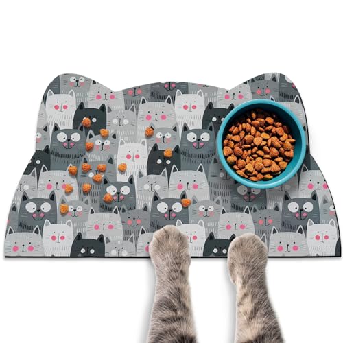 Katzenfuttermatten für Boden, Katzen-Wassernapf, saugfähige Matte, Katzen-Tischsets für Futter und Wasser, Grau, 60 x 34,8 cm von Zoeeya