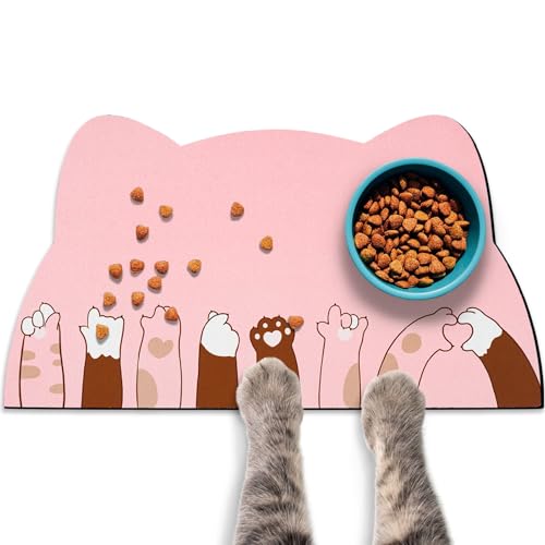 Katzenfuttermatten für Boden, Katzen-Wassernapf, saugfähige Matte, Katzen-Tischsets für Futter und Wasser, Rosa, 60 x 34,8 cm von Zoeeya