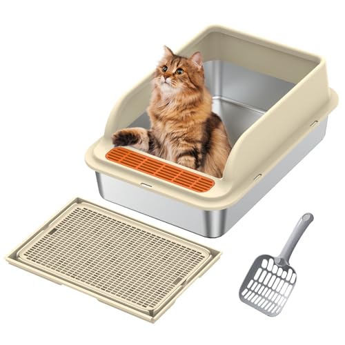 Zoelele Katzentoilette Edelstahl, Katzentoilette Hoher Rand Halbgeschlossenes Design mit Spritzschutz, Hoher Abnehmbarer Rand & Streu Matte,Antihaft, Anti-Leck (A) Zoelele Katzentoilette Edelstahl, Katzentoilette Hoher Rand Halbgeschlossenes Design mit Spritzschutz, Hoher Abnehmbarer Rand & Streu Matte,Antihaft, Anti-Leck (A) von Zoelele