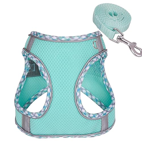 Hundegeschirr, Reflektierend Hunde Geschirr kleine Mittelgroße Hunde, Weich Brustgeschirr Air-Mesh Atmungsaktiv Sicherheitsgeschirr Katzengeschirr für Kleine Hunde, Katzen - Grüner, L von Zoenif