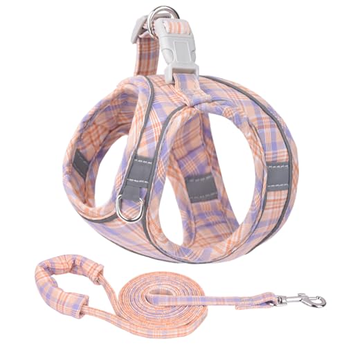 Hundegeschirr und Leine Set, Katzengeschirr Netzmaterial und Reflektierenden Elementen, Kein Ziehen Step-in-Welpengeschirr, Gepolsterter Weste für extra kleine/Mittelgroße Hunde Katzen (Orange, S) von Zoenif