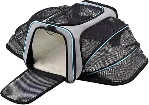 Haustier-Tragetasche, von Fluggesellschaften zugelassen, erweiterbar, große weiche Seiten, kleine Hunde mit herausnehmbarem Fleece-Pad für Katzen, Welpen und Tiere, Blau, 45,7 x 27,9 x 27,9 cm (L x B Haustier-Tragetasche, von Fluggesellschaften zugelassen, erweiterbar, große weiche Seiten, kleine Hunde mit herausnehmbarem Fleece-Pad für Katzen, Welpen und Tiere, Blau, 45,7 x 27,9 x 27,9 cm (L x B von Zogdla