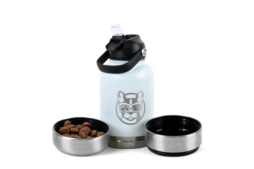 Zola 2-in-1 Hundewasserflasche, isolierte Wasserflasche mit integriertem Napf und Snackaufbewahrung, Babyrosa und Babyblau (Babyblau, 940 ml) von Zola Zola