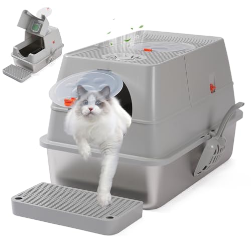 Katzentoilette aus Edelstahl - Abgedeckte Katzentoilette - Geeignet für kleine, mittlere und große Katzen, leicht zu reinigen, Geruchskontrolle, Antihaft-Oberfläche, abnehmbar, 180° Flip-Top, Grau Katzentoilette aus Edelstahl - Abgedeckte Katzentoilette - Geeignet für kleine, mittlere und große Katzen, leicht zu reinigen, Geruchskontrolle, Antihaft-Oberfläche, abnehmbar, 180° Flip-Top, Grau von Zolirao