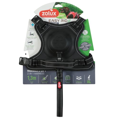 Zolux - Geschirr und Leine, integrierter Aufroller, XL, Schwarz, für Hunde, max. 77 kg von Zolux
