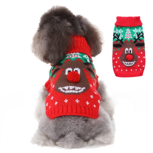 Zomtier Hundepullover Weihnachten Hund Rollkragenpullover Weihnachten Muster Strickwaren warme Haustier Pullover Winter Hund Mantel Hundewelpen Geschenk für klein mittelgroße Hunde von Zomtier