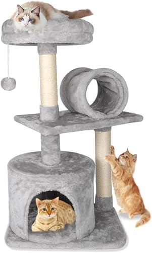 83cm Kratzbaum, Katzen-Klettergerüst mit Sisal-Kratzbaum, Luxus-Wohnung, mehrstöckiges Katzen-Klettergerüst mit Spielzeug, Katzen-Baum für drinnen von ZonQoonz