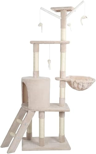 Kratzbaum,143cm Mehrstöckiger Kratzbaum mit Mehreren Sisal- Kratzbäumen Katzenhaus und Korb Mehrere kleine Mäusespielzeuge für die Unterhaltung und Erholung der Katze Kratzbaum,143cm Mehrstöckiger Kratzbaum mit Mehreren Sisal- Kratzbäumen Katzenhaus und Korb Mehrere kleine Mäusespielzeuge für die Unterhaltung und Erholung der Katze von ZonQoonz