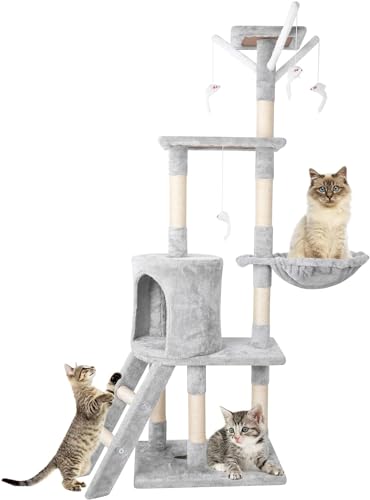 Kratzbaum 143cm Mehrstöckiger Kratzbaum mit Mehreren Sisal- Kratzbäumen Katzenhaus und Korb Mehrere kleine Mäusespielzeuge für die Unterhaltung und Erholung der Katze Kratzbaum 143cm Mehrstöckiger Kratzbaum mit Mehreren Sisal- Kratzbäumen Katzenhaus und Korb Mehrere kleine Mäusespielzeuge für die Unterhaltung und Erholung der Katze von ZonQoonz