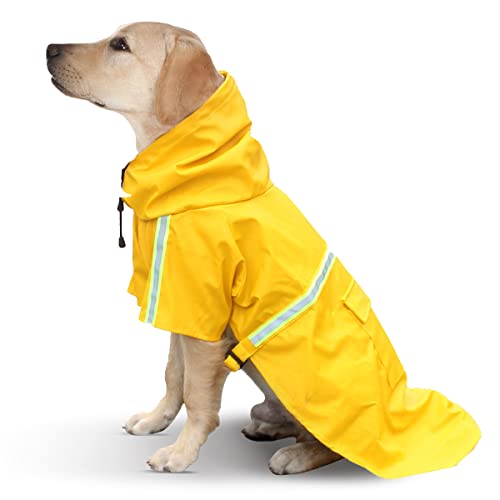 ZoneYan Regenmantel für Hunde, wasserdicht mit Kapuze, atmungsaktiv, Regenjacke für Hunde, wasserdicht für Haustiere, Welpen, Regenponcho mit reflektierenden Streifen, XL von ZoneYan
