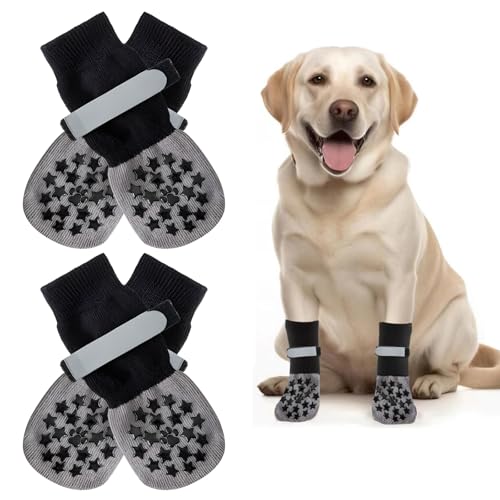 Zonoori 2 Paar M Anti-Rutsch Hundesocken mit Reflektierende Klettband – Atmungsaktive Pfotenschutz Socken für Hunde Indoor/Outdoor – rutschfeste Stoppersocken(Schwarz) von Zonoori