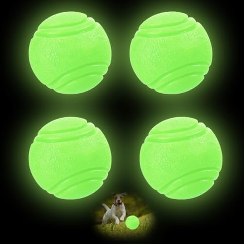 Zonoori 4 Stück Glow In The Dark Hundeball, 5cm Leuchtball Hund, Interaktive Hundeball Leuchtend aus Naturkautschuk von Zonoori