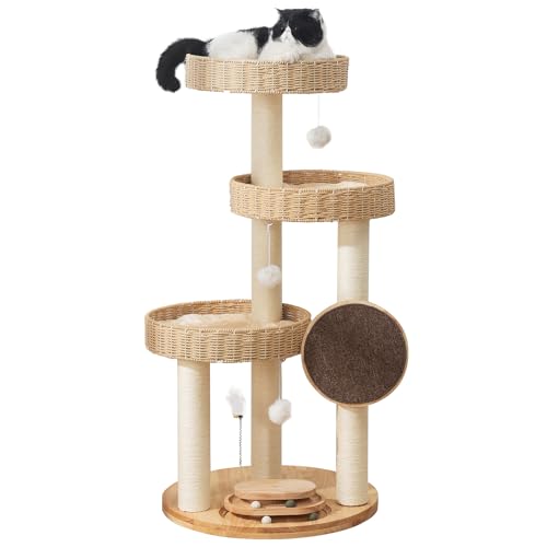 Katzenbaum für Indoor Katzen Groß Erwachsene/Modern Katzenturm mit Kratzbaum/3 Handgewebte Mehrstufige Katzenhütte mit Spielzeug und Kratzunterlage für große Katzen/Langlebiger Katzenbaum Turm für von Zonoria Zephyria
