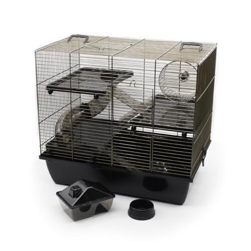 ZooPaul Deluxe Industrial Nagerkäfig Hamsterkäfig in schwarz Messing mit Zubehör von ZooPaul