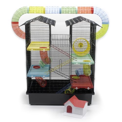 ZooPaul Nagerkäfig Hamsterkäfig XXL CH2 Plus schwarz bunt mit Zubehör Maus Hamster Käfig Tunnelsystem Haus von ZooPaul